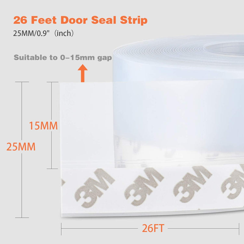 [Australia - AusPower] - 26 Feet Silicone Seal Strip, Door Weather Stripping Window Sealing Tape for Draft Stopper Adhesive Doors Windows and Shower Glass Gaps (Transparent, 25MM) TRANSPARENT 
