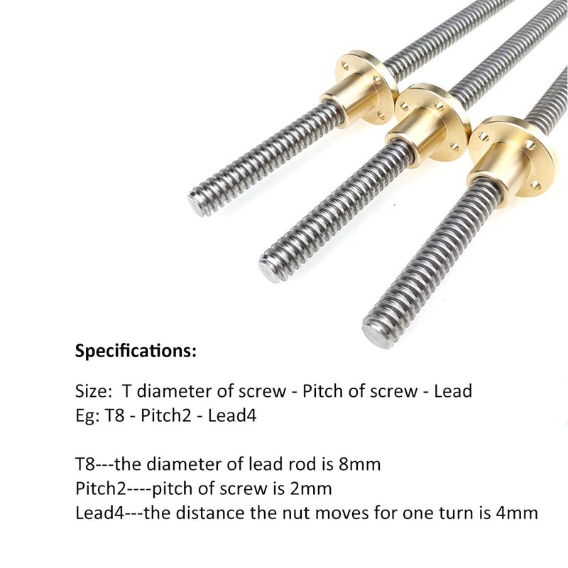 [Australia - AusPower] - T8 8mm Lead Screw 700mm/27.56" with Brass Nut for 3D Printer Machine Z axis (Picth of Screws: 2mm, Lead: 8mm) T8 - Pitch2 - Lead8 L: 27.56" / 700mm 