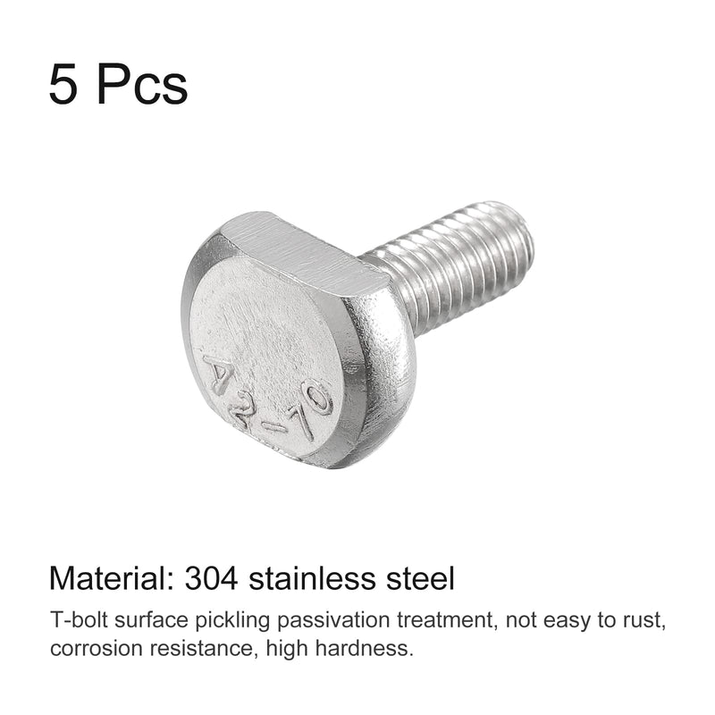 [Australia - AusPower] - uxcell T-Slot Bolts, 5pcs M6x16mm T Slot Drop-in Stud Sliding Bolts 304 Stainless Steel T Shape Screws for T Track 5 