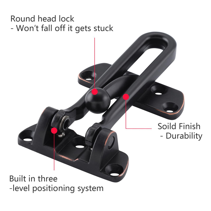 WellMade Swing Bar Door Lock Latch,Door Security Latch for Kids Safety and Home Security, Reinforcement Door Latch Guard Clasp（Oil Rubbed Bronze，4 Pack) 4 Pack Oil Rubbed Bronze