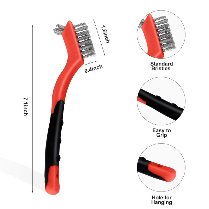 [Australia - AusPower] - MAXMAN Wire Brush Set 3Pcs, Small Wire Brushes for Cleaning, Rust Remover, Scrub Brush, Detailing Brush, Metal Brush, Stainless Steel/ Brass/ Nylon Bristles Bristle Brush, Scratch Brush, (Red) 3 PCS Brass/Stainless Steel/Nylon Bristles Red 