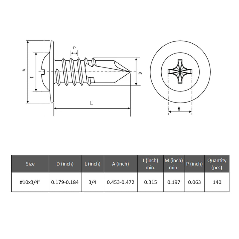 [Australia - AusPower] - 140Pcs #10 x 3/4" Self Drilling Screws for Metal,410 Stainless Steel Black Zinc Plated,Self Tapping Sheet Metal TEK Screws,Modified Truss Head #10 x 3/4 inch Black Modified Truss Head 
