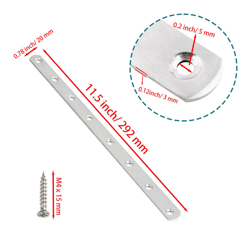[Australia - AusPower] - 11.5 Inch Stainless Steel Straight Brace, Flat Straight Support, Repair Fixed Bracket Connector, Heavy Duty Furniture Repair Fixing Joint with Screw, 2PCS 2 