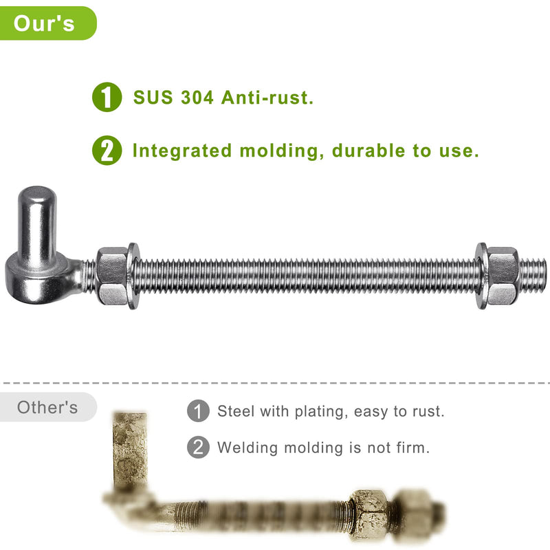 Insaga J Bolt Gate Hinge, 304 Stainless Steel Farm Gate Hinges, M12 x 8'' Gate Hinge Bolt 5/8'' for Chain Link Fence/Farm/Wooden Fence/Driveway, Supports up to 500lbs, 2pcs M12-8''-2PCS