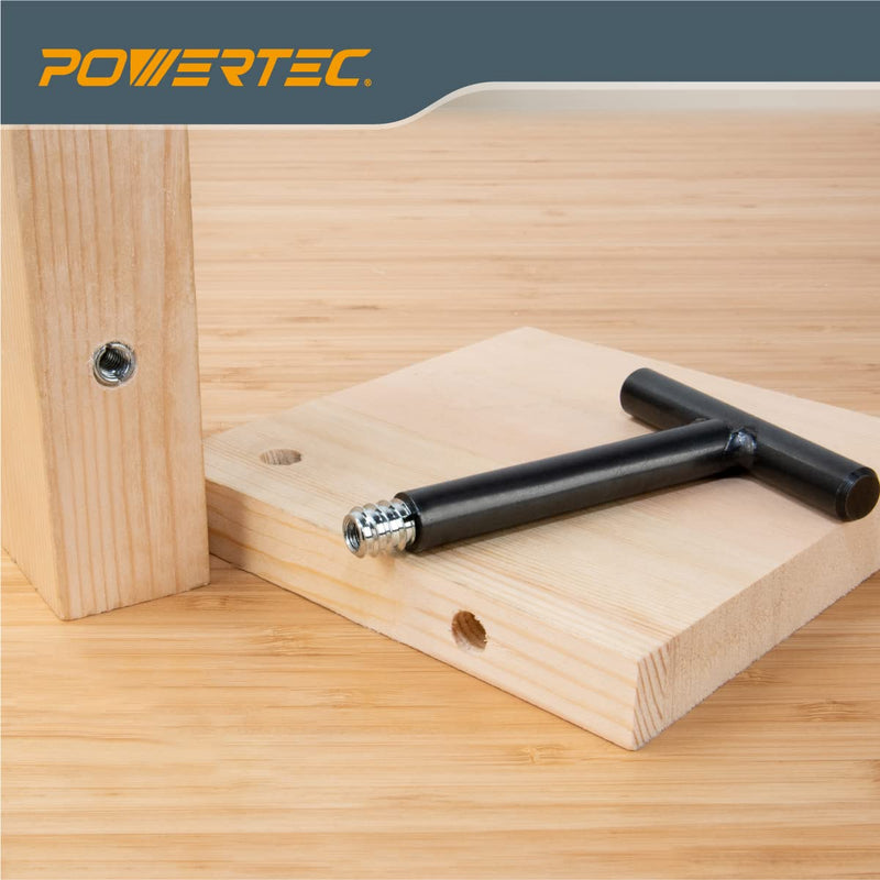 [Australia - AusPower] - POWERTEC 71813 3/8"-16 Threaded Insert Installation Tool Set | T-Wrench with 50-PC Zinc Plated Threaded Inserts for Wood Furniture | 3/8"-16 Internal Threads x 18mm Long T Wrench + Threaded Insert 