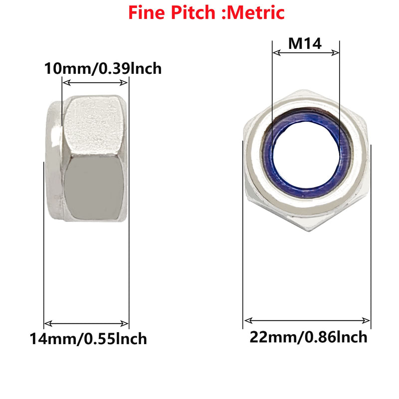 [Australia - AusPower] - 2Pcs M14 x1.5mm Metric Fine Thread Nylon Insert Lock Nuts,304 Stainless Steel Lock Nut Non-Slip Lock Nut Nylon Self-Locking Nut. 