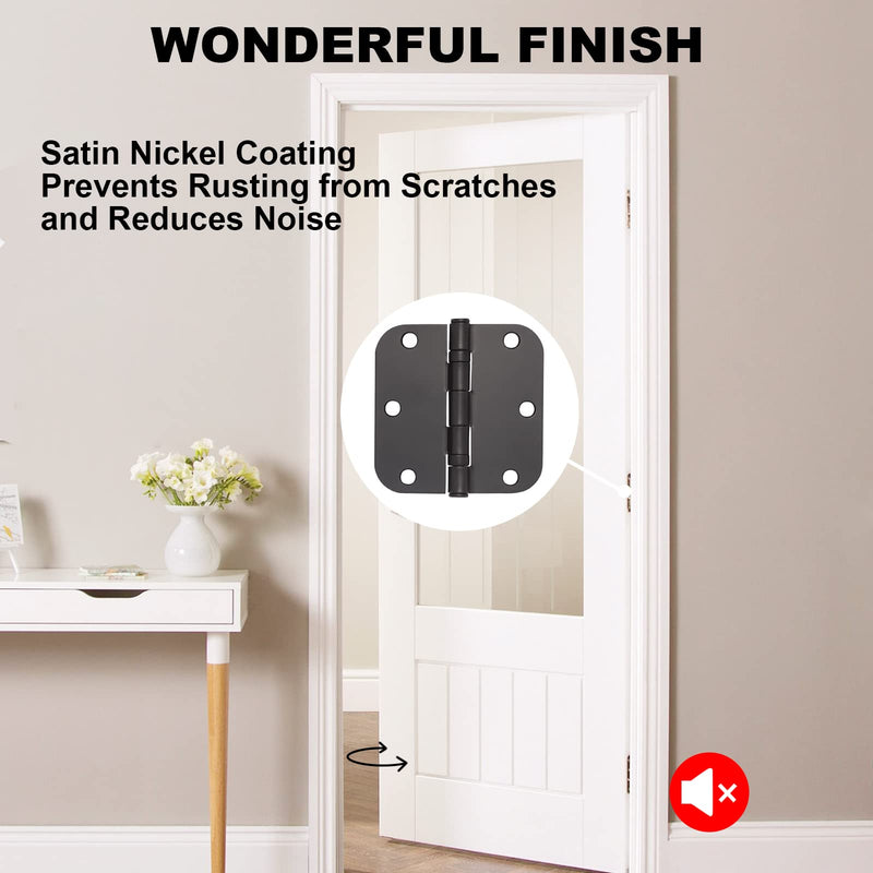 [Australia - AusPower] - 3 Pack Door Hinges Matte Black 3.5" x 3.5" Interior Door Hinges 3.5 Inch Rounded 5/8" Radius Corners, 3 1/2" Door Hinges, for Furniture Hinges 3 Pack Round-Black 