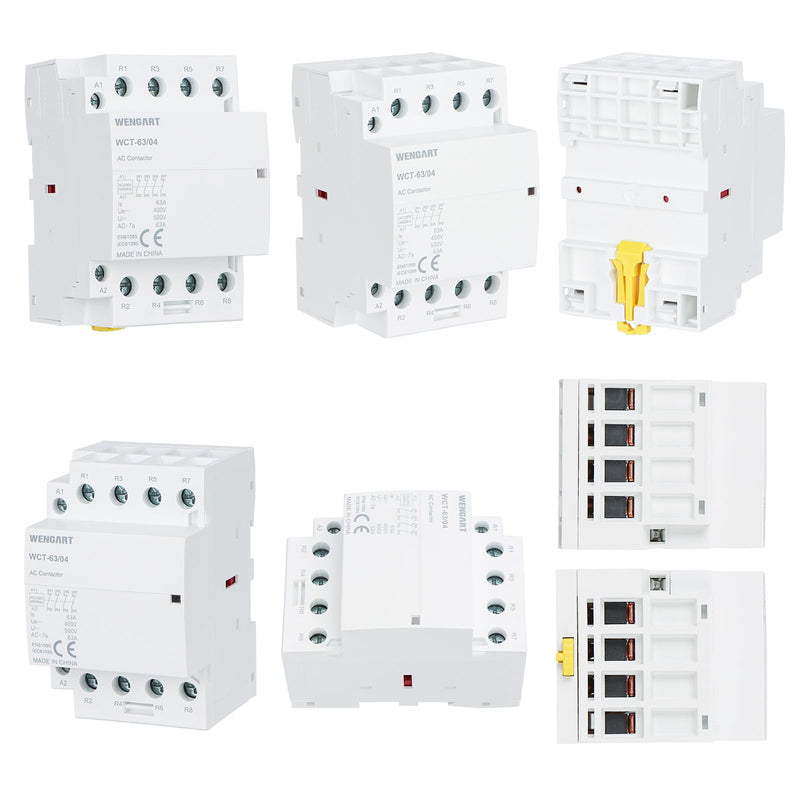 Wengart AC-Schütz WCT-63,4 Normally Closed AC230V 63A, Suitable for Household Appliances and Engine Loads, White | Fireproof ABS For smart home control cabinets. 4NC installation contactor with 2.1W standby. 230 V, 63 A, 54 mm width, DIN35