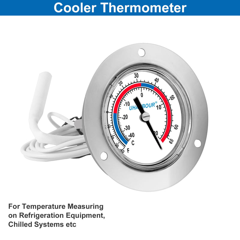 [Australia - AusPower] - Cooler Thermometer Comercial Freezer Thermometer Capillary Design Refrigeration Gauge, Range -40 to 65 ? / -40 to 20?, 2" Dial Stainless Steel Flanged Panel Mount -40 to 65 ?(Refrigeration Gauge) new model 