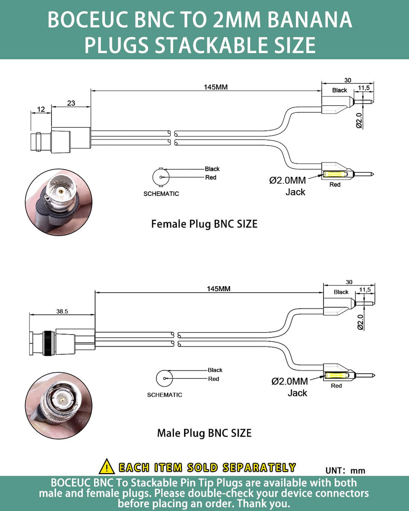 [Australia - AusPower] - BNC Test Leads, BNC (F) to Stackable Pin Tip Plugs, Test Lead Breakout Cable for Multimeter Female Plug 