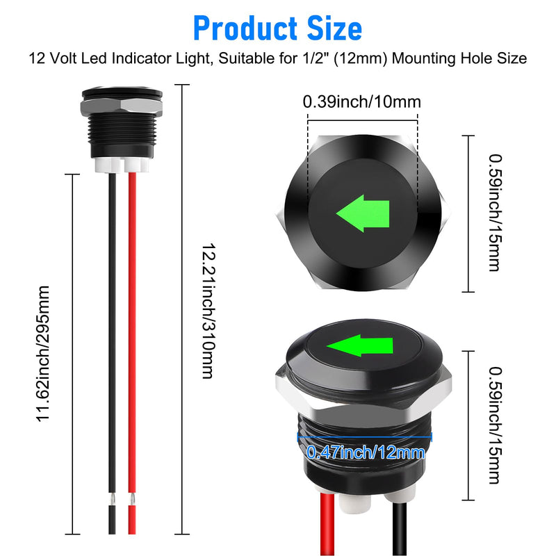 [Australia - AusPower] - Linkstyle 2PCS 12V LED Indicator Light, Waterproof 1/2" Panel Cutout Left/Right Signal Lamp with 310MM 26AWG Wires for Car Trucks 
