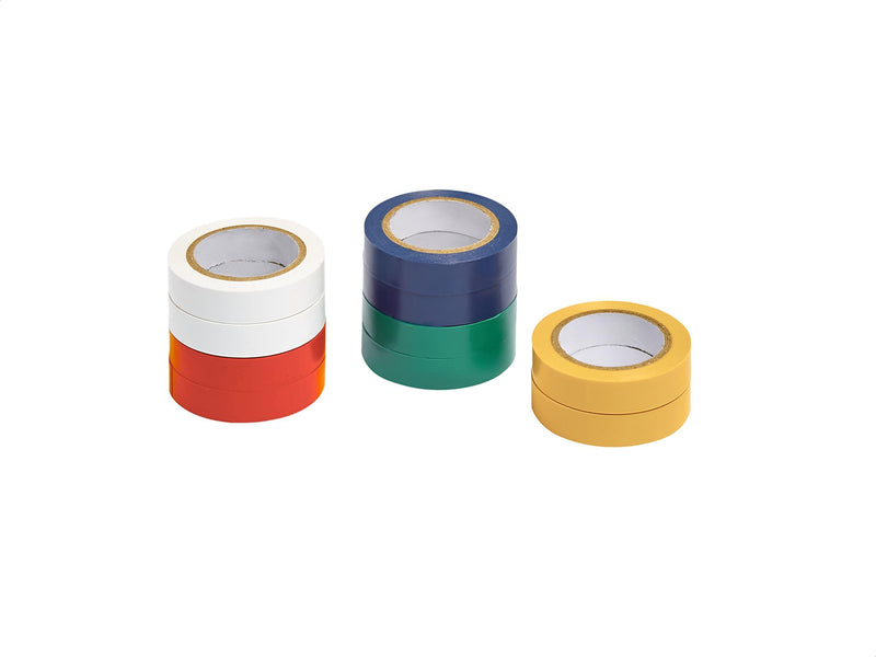 Amazon Basics Strong Adhesive Electrical Tape for Home, DIY, Automotive, Electrical Protection, Labeling and Craft Projects, 1/2" x 6.66 yard, Multi-Color, 10-Pack 1/2-inch by 6.66 yard