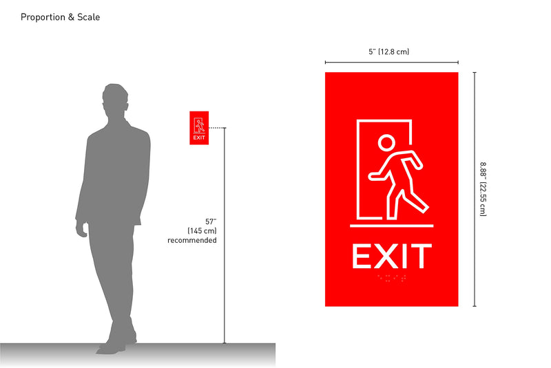 [Australia - AusPower] - Premium Exit Sign - Emergency Exit Sign - ADA Compliant - Modern Design Sign with Grade 2 Braille for Emergency Door with 3M Double-Sided Tape Exit (Red Satin) 