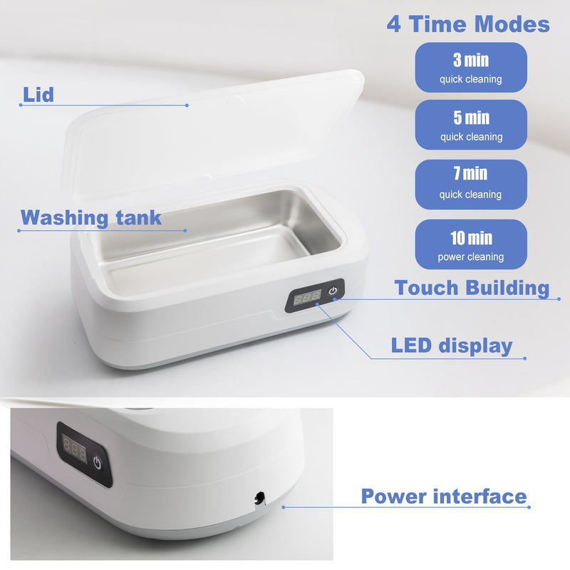 [Australia - AusPower] - Ultrasonic Jewelry Cleaner, 22oz Jewelry Ultrasonic Cleaner 48W Portable Professional Ultrasonic Cleaner for Jewelry, Eyeglass, Watches, Dentures, Ring, Blade Razor 640ml 48KHz(White) 