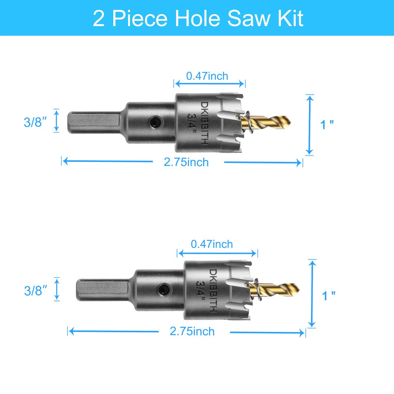 TCT Hole Saw Set, 2-Pack of 3/4" (19mm) Heavy Duty Tungsten Carbide Tipped Hole Cutters for Stainless Steel Mild Steel Copper Iron Brass Plastic and more, with Titanium-Plated Pilot Drill Bits 3/4"(19mm)