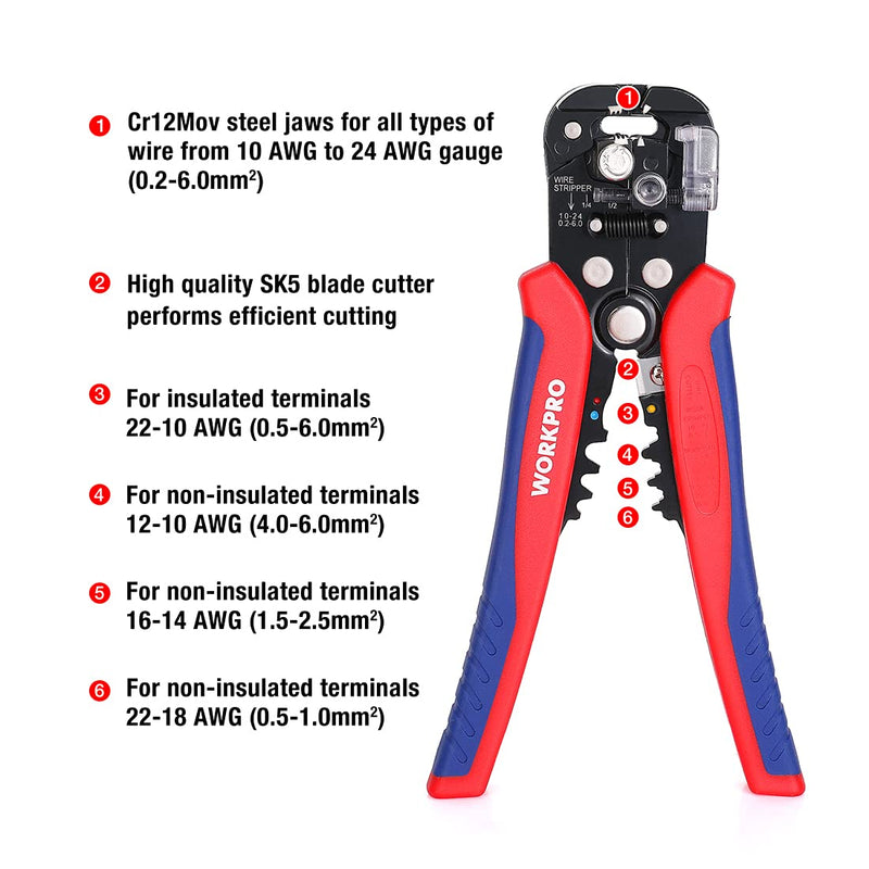 [Australia - AusPower] - WORKPRO Wire Stripper Set, 8-Inch Multi-Tool Stripper and 8-Inch Self-Adjusting Wire Stripper Set for Stripping, Cutting and Crimping 