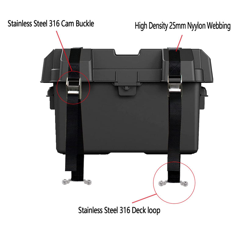 [Australia - AusPower] - Battery Tie Down Straps for Boats,Stainless Steel Cam Buckle Straps,Cooler Tie Down Kit with Stainless Brackets and SS Screws Used for Fuel Tank, Cooler, YETI, RTIC, RV and More 2 