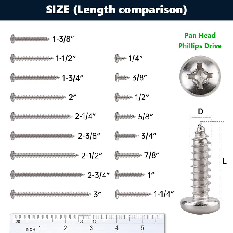 [Australia - AusPower] - #6 x 1/4" (100 Pack) Stainless Steel Phillips Pan Head Wood Screws, Stainless Steel 304 (18-8), Pan Head Sheet Metal Screws Self Tapping for Wood #6 x 1/4" 100 