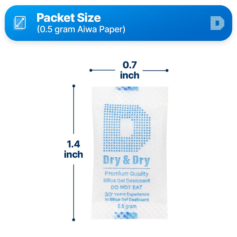 Dry & Dry 0.5(Half) Gram [1000 Packets] Silica Gel Packets Desiccants Silica Gel Packs - Rechargeable Moisture Absorbers for Food Storage, Electronics, 3D Filament & Safes 1000 Pack