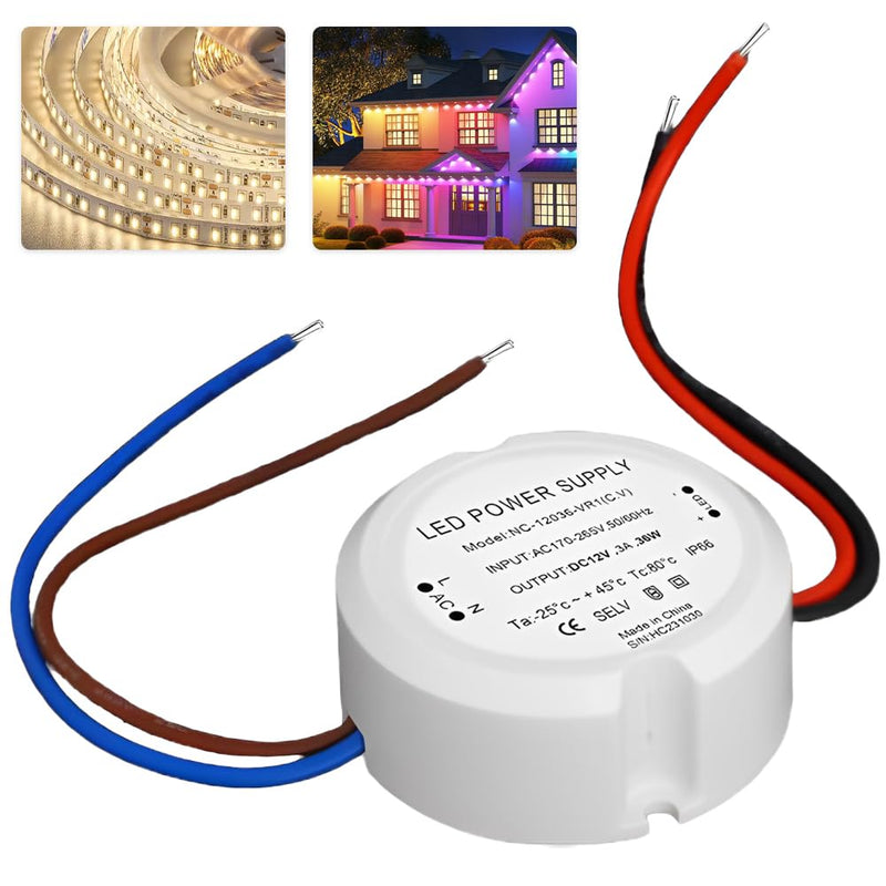 LED Transformer 12 V 36 W 3 A, Transformer 230 V to 12 V, LED Power Supply Driver Power Supply, Mini Power Supply 12 V, Mini Ultra Thin IP66 Driver for Lamps