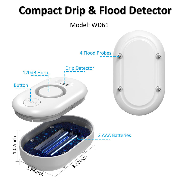 [Australia - AusPower] - Water Leak Detector for Home, 100dB Water Sensor Alarm, Flood/Drip Leakage Detection Device for Pipe/Drain/Sink/Faucet, Floor Flooding in Basement/Bathroom/Kitchen/Toilet/Laundry Room 