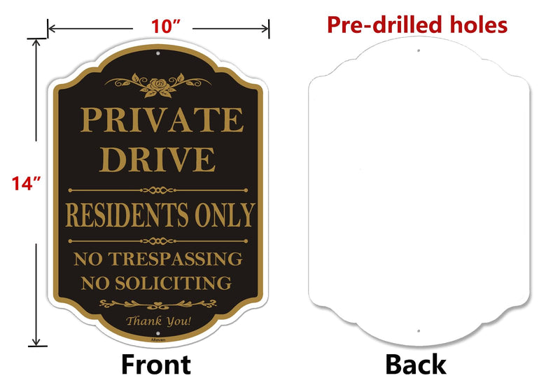Private Drive Residents Only No Trespassing No Soliciting Signs 14"x 10" Private Driveway Sign Private Property Sign Metal Rust Free Aluminum Waterproof Outdoor Use 2 Pack