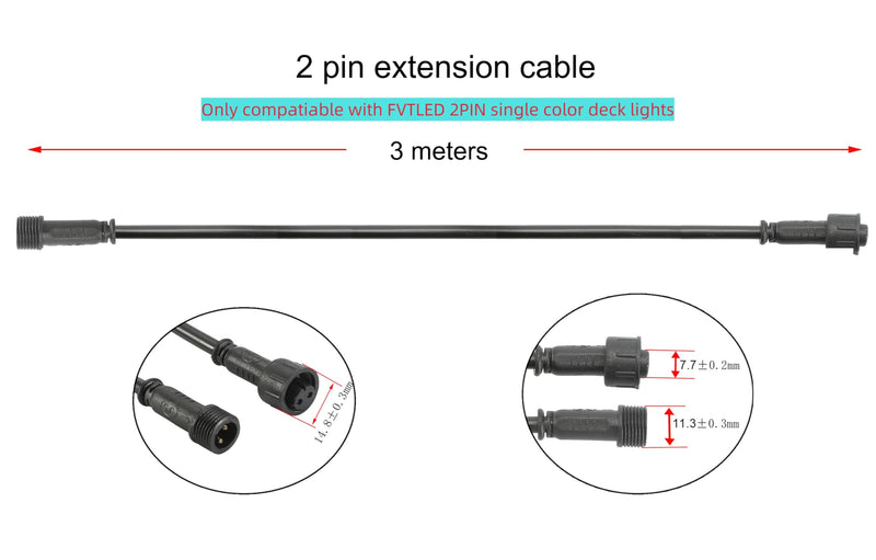 Pack of 5, FVTLED 3m 9.84ft 2Pin Extension Cable Wire with Male and Female Connectors at Both Ends Only for FVTLED Single Color LED Deck Light 9.84ft, 5pcs