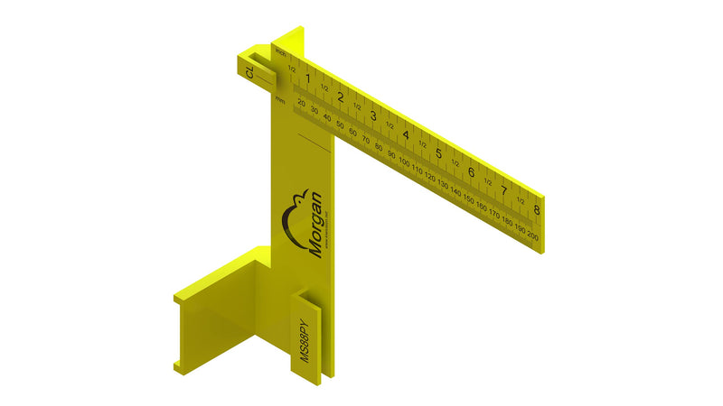 Kiwi Vision® Morgan™ Square Yellow 8-inch: Single Motion Measuring & Marking, Centerline Mark, Tongue is 1 1/2, Pencil Holder, 1 1/2 Mark for Openings, Imperial and Metrics, Tape Measure Mount