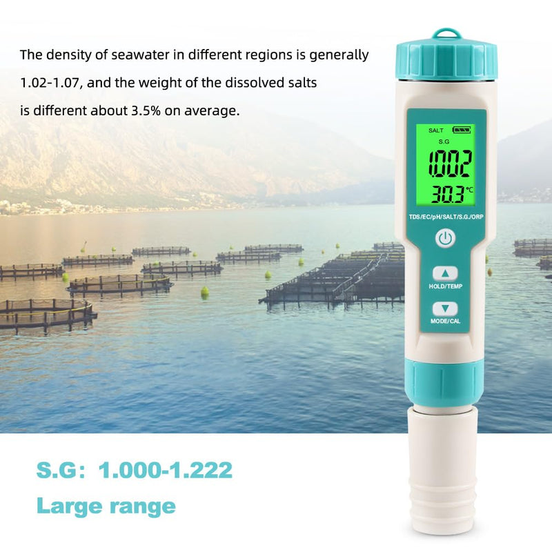 pH Meter for Water 7 in 1 PH/TDS/EC/Salt/S.G/ORP/Temp Meter,pH Tester Digital Backlit Waterproof LCD,TDS Meter EC Meter PPM Meter Suitable for Pools, Drinking Water, Aquariums, Hydroponic Cooking. 7-1