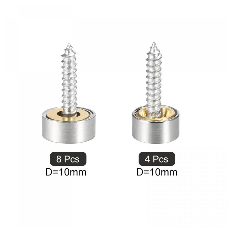 [Australia - AusPower] - uxcell 10mm Brushed Stainless Steel Mirror Screws, Decorative Caps Cover Nails 12pcs 