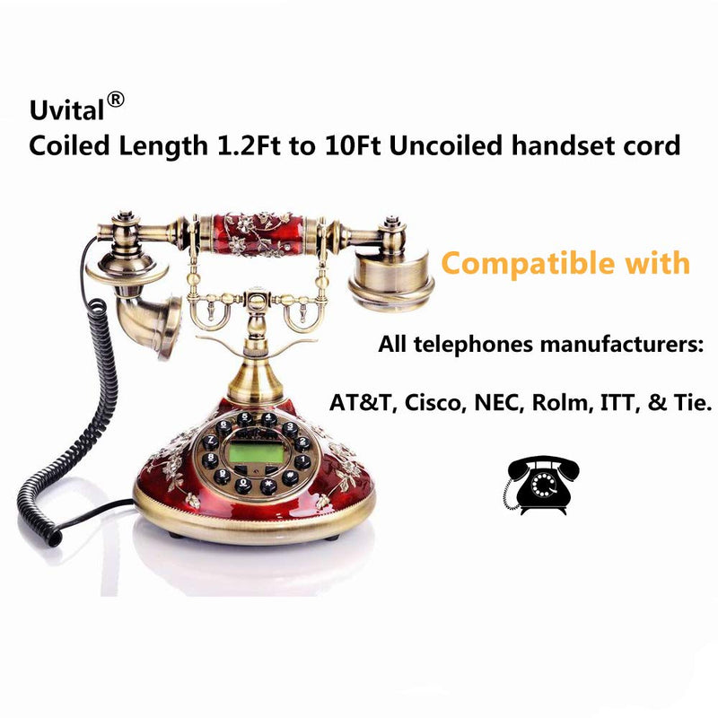 [Australia - AusPower] - Uvital Telephone Phone Handset Cable Cord, Coiled Length 1.2 to 10 Feet Uncoiled Landline Phone Handset Cable Cord RJ9/RJ10/RJ22 4P4C(Black,2 PCS) 2Pack Telephone Cord 