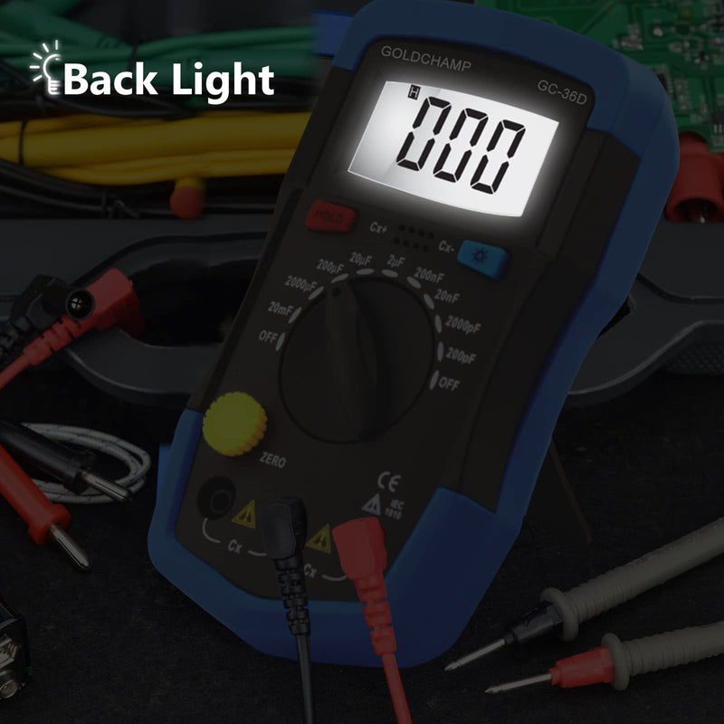 [Australia - AusPower] - Digital Multimeter Capacitance Meter 200pF-20mF Meter Capacitor Handheld Multimeter Tester with Multi Testers Manual Range Measure Tool, Back Light, Data Hold 1 