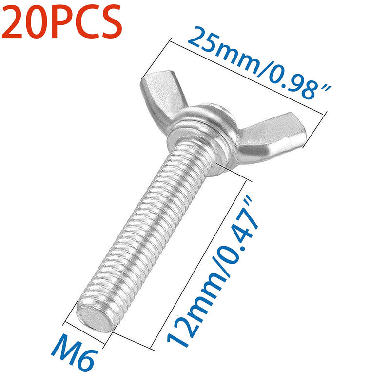 [Australia - AusPower] - 20 Pcs M6 Carbon Steel Zinc Plating Wing Butterfly Screws Bolts,Wing Bolt,Machine Fastener,Thumb Hand Screws for Electronic Equipment (Galvanized M6-1.0 x 12mm) M6-1.0 x 12mm?20Pcs? 