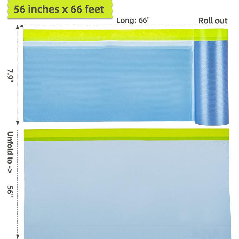Tangibay Pre-Taped Masking Film for Painting - 56" x 66' Painters Plastic Sheeting for House & Automotive Paint, Tape and Drape for Covering Cars, Walls, Windows and Furniture Protection (2 Rolls) 2 Rolls: 56"x66'