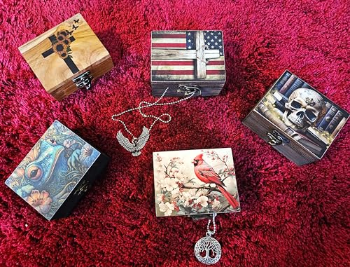 Patriotic Cross American Flag Trinket Box Rosary Jewelry Keepsake Box | US Flag Treasure Box, Patriot Gifts for Men Women Girls Gift Idea, Prayer, First Communion Box, Gifts for Home Décor (3USS)