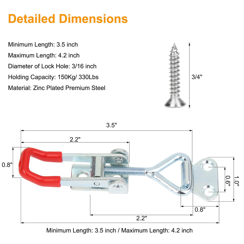 [Australia - AusPower] - 6 Pieces Adjustable Toggle Clamps, Heavy Duty Toggle Latch Clamps, Pull Latches for Doors, Cabinets, Wooden Boxes, 150Kg 330Lbs Holding Capacity with Screws 6 