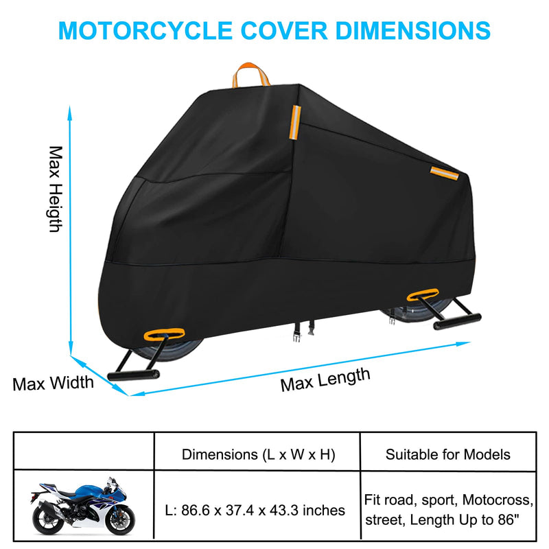 [Australia - AusPower] - Motorcycle Cover Waterproof Outdoor, 300D Heavy Duty Motorcycle Cover for Ninja 250 300 650 1000 Yamaha YZF R1 R7 MT-09 Suzuki GSXR 600 750 1000 Scooter Cover Protection Fits up to 86" - Black L (Fits up to 86") 