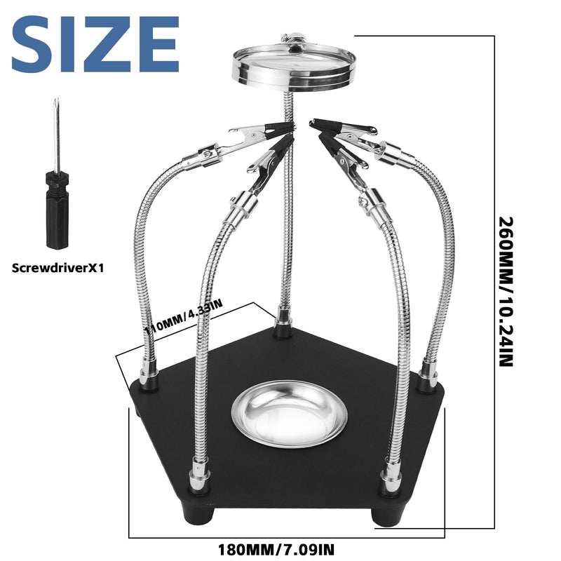 [Australia - AusPower] - Third Hand Soldering Aid Magnetic Helping Hand Soldering PCB Holder Tool Model Making Accessories Four Arms Helping Hands with 3 x Magnifying Glass for Soldering and Crafts Workshop Helping Station 