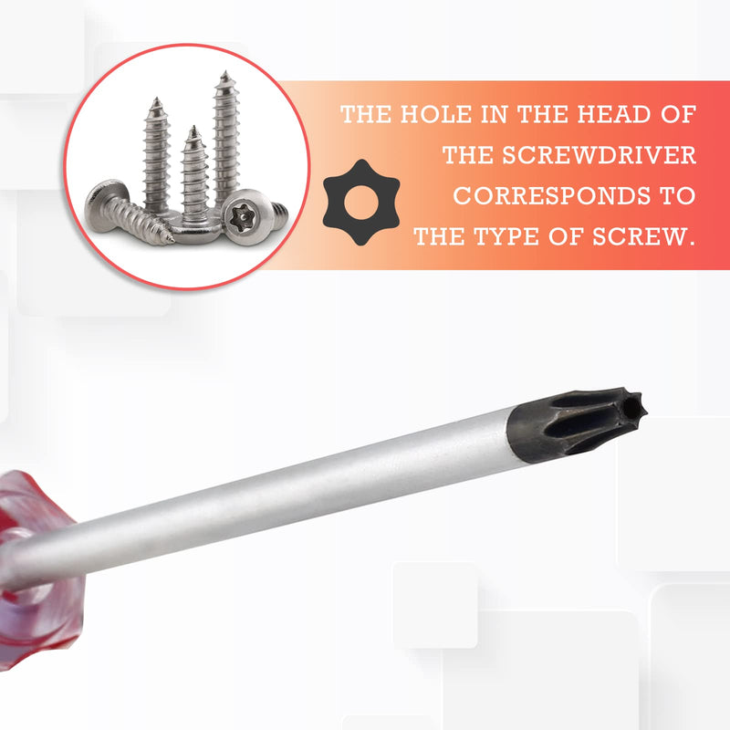 [Australia - AusPower] - T20 Torx Security Screwdriver with Magnetic Tip Plastic Grip, Torx Screwdriver for Computer Repairing, Home Appliances(Red, 178mm/ 7") T20 x 100mm 