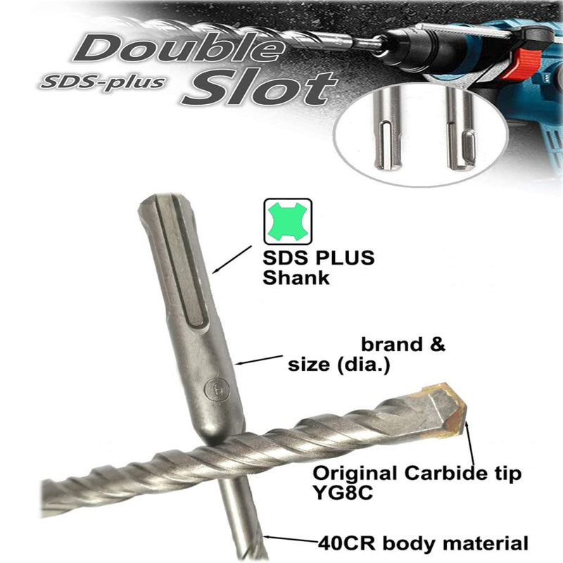 SDS Plus Hammer Drill Bit 5Pcs 5/8 in. x 8 in. Masonry Concrete Rock Drill 5/8"x8" (5Pcs)