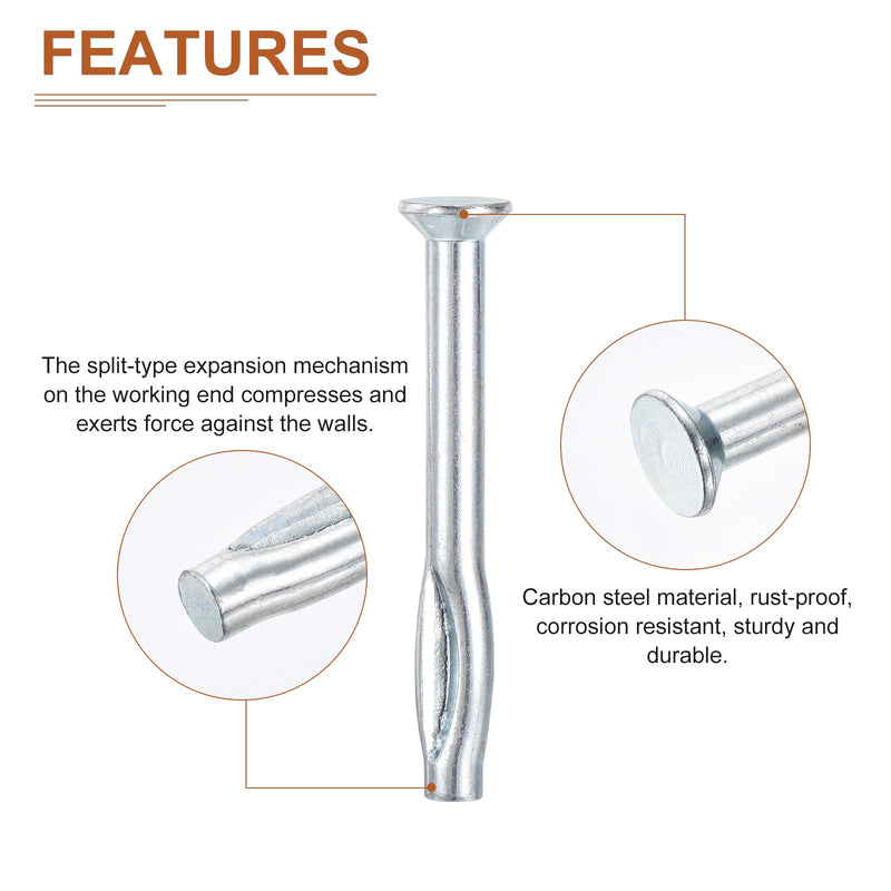 [Australia - AusPower] - 1/4" x 2-1/2"(D x L) Split Drive Concrete Anchors - 100Pack - Good for Concrete Drywall - Carbon Steel Hammer Drive Nail - Silver 100 