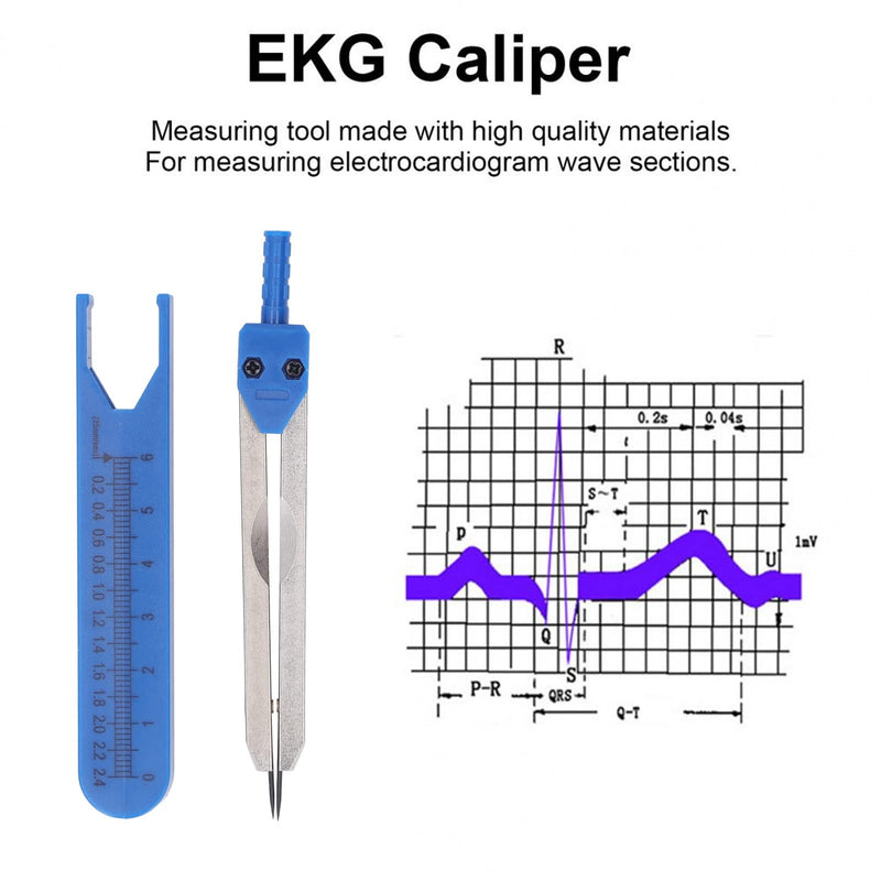 Medical Vernier Caliper, ECG Caliper, 0-2.4 Inch Stainless Steel Measuring Ruler, ECG Divider, Ruler, Measuring Tool for Measurement, Nursing, Measuring Electrocardiographs with Adjustable Screws (Blue) blue