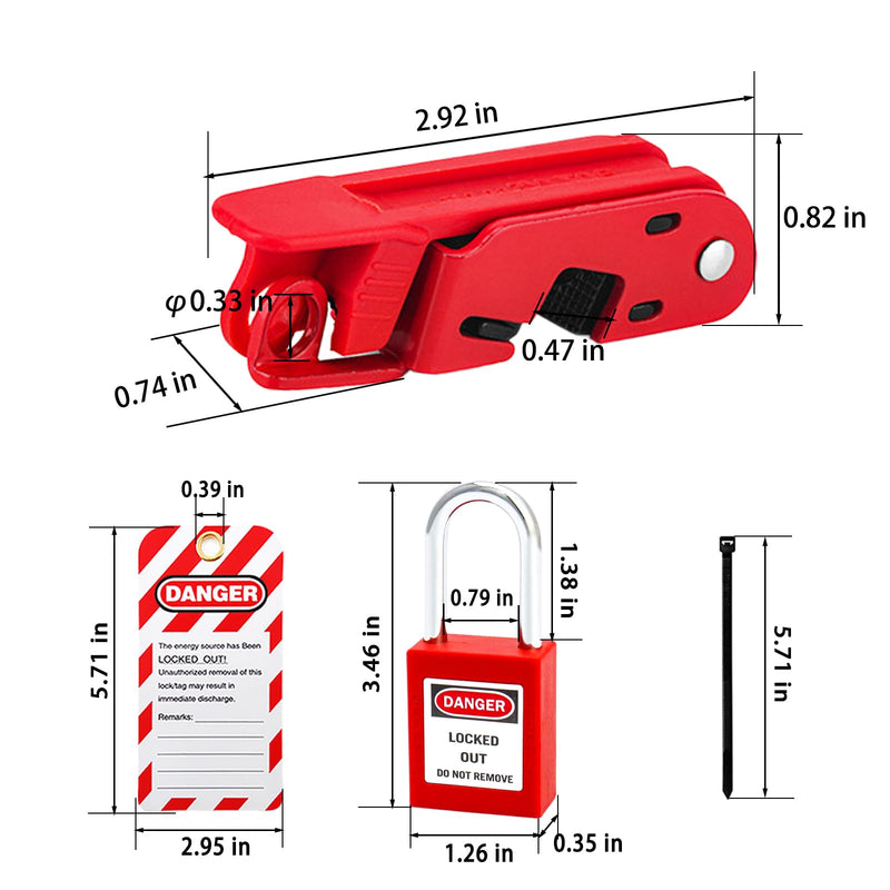 [Australia - AusPower] - Circuit Breaker Lockout,Red Electrical Box Circuit Breaker Lockout,Tagout Breaker Box Lock for 110-240v Standard Single and Double Toggles,OSHA Compliant (1 set with lock) 1 set with lock 