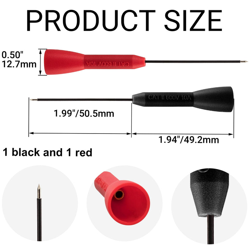 [Australia - AusPower] - 2 Pack Multimeter Test Probes, 2mm Needle Non-Destructive 600V/10A Multimeter Probes, Insulated Electrical Leads for Leads tl71 tl75- Black & Red Black & Red,2pcs 