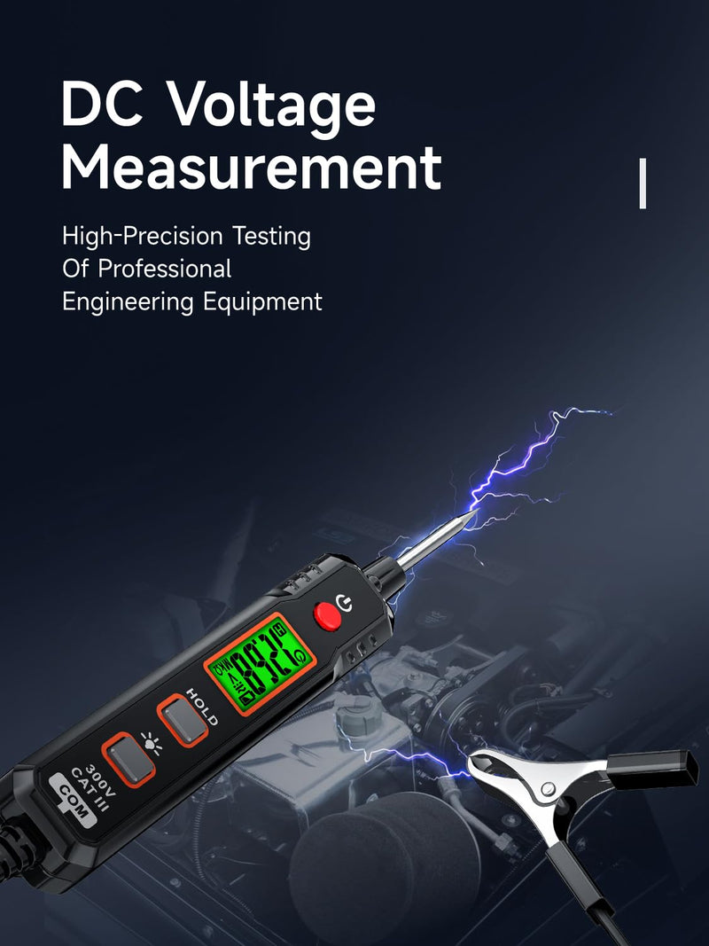 [Australia - AusPower] - B1 Voltage Tester, Circuit Tester with Range DC 0.8V-100V, Continuity Testing, Electrical Tester with Flashlight, Buzzer Alarm for Car Battery Polarity Continuity Fuses 