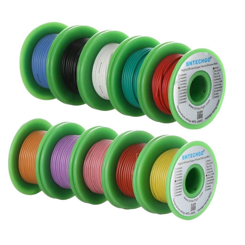 [Australia - AusPower] - BNTECHGO 20 Gauge Silicone Wire Kit 10 Color Each 25 ft Flexible 20 AWG Stranded Tinned Copper Wire 10 Colors Each 25ft 20 AWG silicone wire 