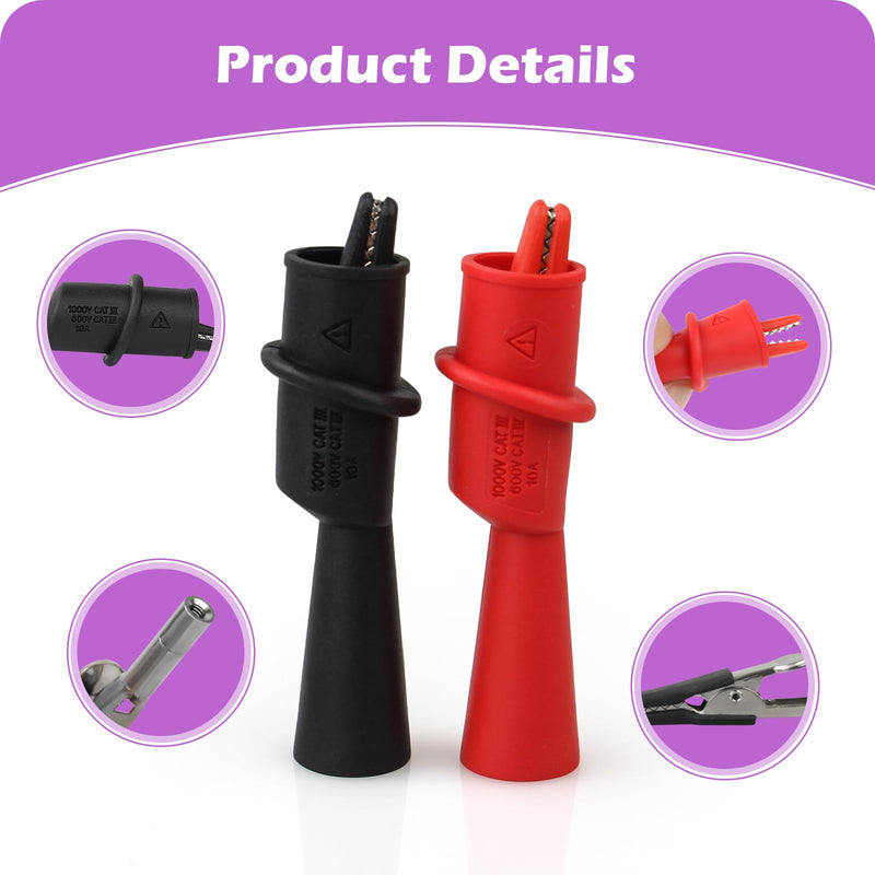 [Australia - AusPower] - AC175 Threaded Slide-On Alligator Clip Set with Flexible Boots Compatible with Fluke TL71, TL75, TL175 and TP175 Test Leads 