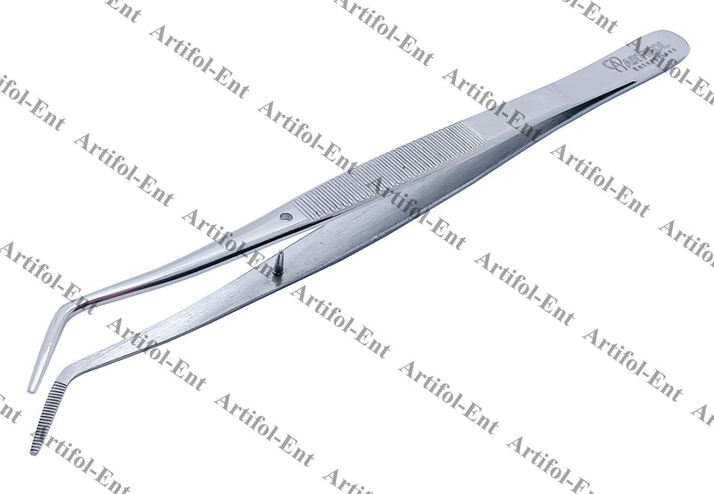 [Australia - AusPower] - Dental Marriiam Tweezers – 5 Pcs Set, 15cm Angled Serrated Tips, Polished Stainless Steel Curved Forceps – Multipurpose Dental Tools for Denture & Teeth Cleaning, Oral Care Instruments #114500021-1 