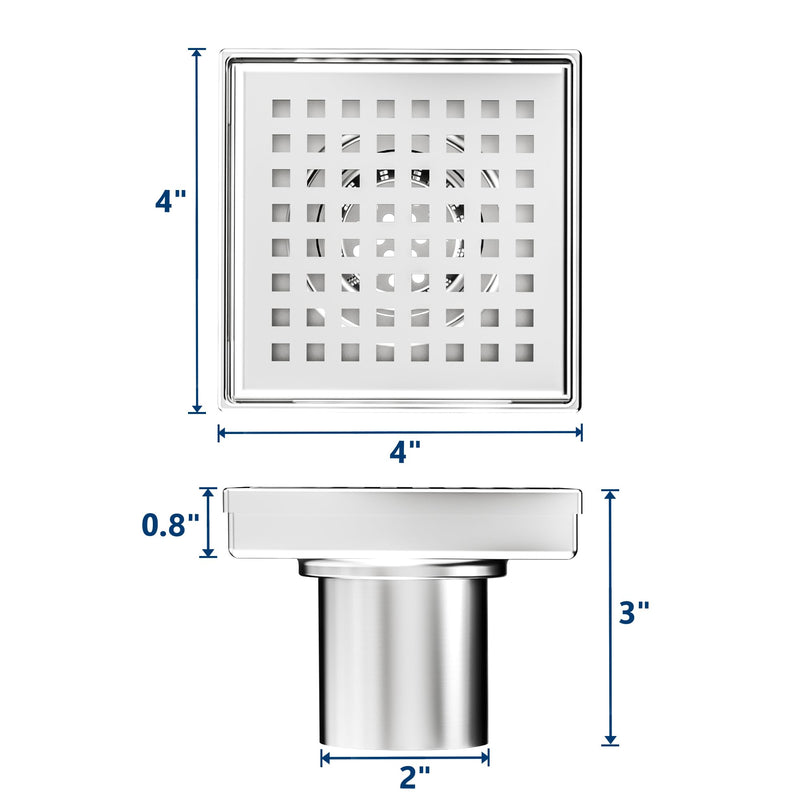 Neodrain Square Shower Drain with Removable Quadrato Pattern Grate, Brushed 304 Stainless Steel Square Drain for Bathroom, with Hair Strainer and Lifting Hook,CUPC Certified (Brushed Nickel, 4 in)