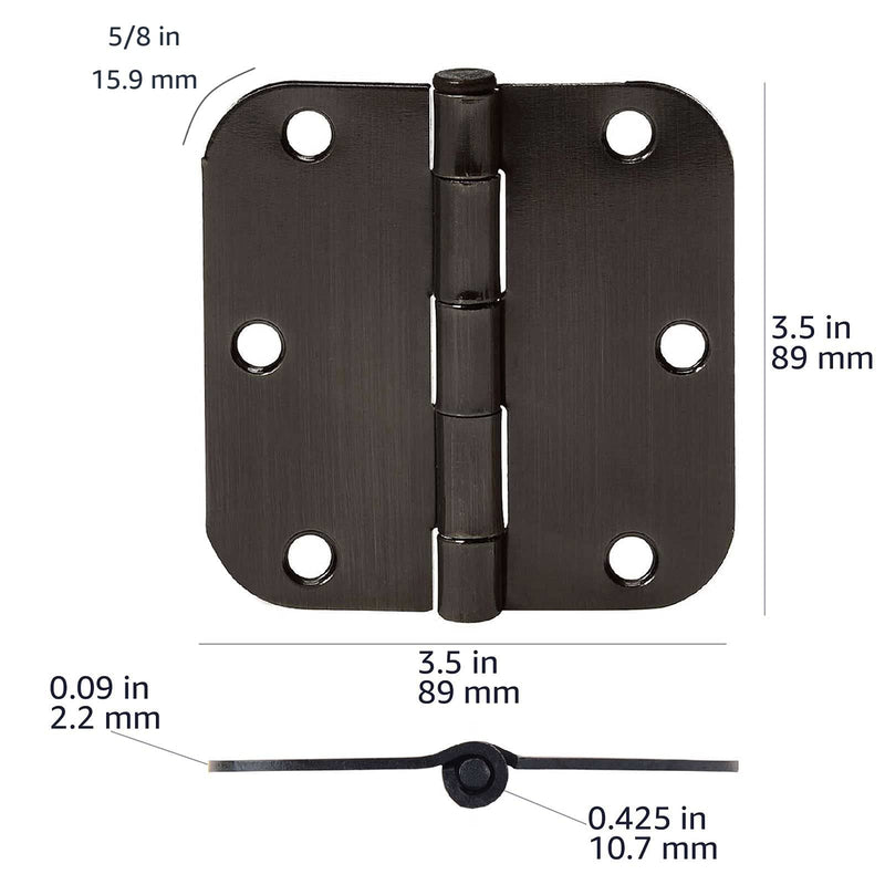 Amazon Basics Rounded 5/8 Radius Interior Door Hinges with Screws, 3.5" x 3.5", Oil Rubbed Bronze, 36-Pack 36 Pack ברונזה משוחה בשמן